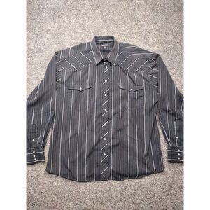 Gioberti Button Up Pearl Snap Black White Stripe Long Sleeve XXL Italy VTG Rock